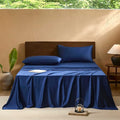 EVERLY Queen Sheets Set,Luxuriously 400 Thread Count Organic Viscose Derived from Bamboo Bed Sheet,Cooling Sheets for Queen Size 4 Piece Deep Pockets Bedding Sheets &Pillowcases-Navy Blue