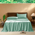 EVERLY Queen Sheets Set,Luxuriously 400 Thread Count Organic Viscose Derived from Bamboo Bed Sheet,Cooling Sheets for Queen Size 4 Piece Deep Pockets Bedding Sheets &Pillowcases-Water Green
