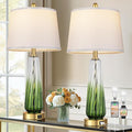 Glass Table Lamps Set of 2, Modern Bedside Lamps for Bedrooms with USB A+C Ports, 3-Way Dimmable Touch Control Nightstand Lamp with White Linen Shade, 27.5