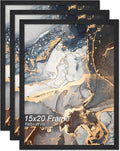 Engineered Wood 15x20 Picture Frame Set of 3, Black Frame for 15 x 20 Inch Picture Poster Photo, Light Weight 15 by 20 Frame with Wood-grain for Wall - 3 Pack/Black/15 x20