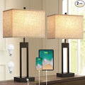 25.5’’ Nightstand Table Lamps for Bedrooms Set of 2, Bedside Lamp with USB C+A, 3 Colors Changeable Living Room Lamps for End Tables, Modern Night Stand Lamps for Bed Side Guest Room Office Reading