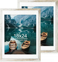 18x24 Frame Set of 2, Distressed White Wood Style - Display 18 x 24 Poster without Mat or 16x20 Picture with Mat, Wall Mounting Horizontal and Vertical