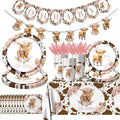 142Pcs Highland Cow Birthday Plates and Napkins,Highland Cow Baby Shower Decorations Western Theme Table Decorations for Baby Shower Party(20 Guests)