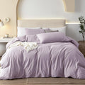 JIYUAN 100% Washed Cotton Duvet Cover Set 3 Pieces King, 1 Duvet Cover 104x90 Inches(Comforter Not Included) and 2 Pillowcases,Linen Like Comfy and Breathable,Heathered Light Purple