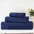Superior Honeycomb Cotton Medium Weight Towels, for Guest Bath, Master Bathroom, Shower, Quick Dry, Adults, Home Essentials, Textured Waffle Border, Assorted Towel Set, 3 Piece Towel Set, Navy Peony