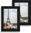 6x9 Picture Frame Set of 2, Made of Real Glass and Rustic Black Wooden Frame - 6 by 9 Photo for Wall or Tabletop Display