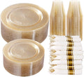 DaYammi 350 Pieces Gold Glitter Dinnerware Set 50 Guest for Party- 50 Dinner Plates, 50 Dessert Plates -50 Per Rolled Napkins with Gold Cutlery - 50 Disposable Cups 9 OZ