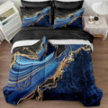 Black Gold Bedding Blue Marble Comforter Set 8 Pieces King Bed in a Bag with 1 Black and Blue Comforter, 1Flat Sheet, 1 Fitted Sheet, 4 Pillowcases, 1 Marble Cushion Cover