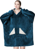 Touchat Wearable Blanket Hoodie, Oversized Sherpa Blanket Sweatshirt with Hood Pocket and Sleeves, Gifts Hooded Blanket for Adult Women Men (Dusty Blue)