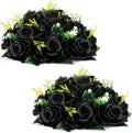NUPTIO Black Roses Artificial Flowers - 2 Pcs Fake Flower Bouquet With Hydrangea, 15 Heads Fake Roses With Base, Real Looking Artificial Flowers