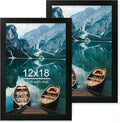 12x18 Frame Set of 2, Rustic Black Wood Style, Display 12 x 18 Poster without Mat or 8.5x11 Picture with Mat, Wall Mounting Horizontal and Vertical