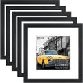 VCK 12x12 Picture Frame Black Set of 5, Textured Exclusive Square Wooden Photo Frames with HD glass | Matted to 8x8 or 12x12 without Mat | Wall Hanging