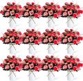 Domensi 12 Sets Wedding Centerpiece for Table Artificial Rose with Vase Fake Bouquets and Metal Pot Floral Arrangements for Holiday Party Event Table Decor (Rose Red)