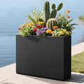 Large Rectangle Planter Metal Black Planter Box with a Drainage Hole and a Removable Divider Indoor Outdoor Porch Pots for Tall Plants, Trees, Flowers 35.43