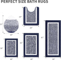 Pauwer Bathroom Rugs Set 5 Piece, Plush Absorbent Microfiber Bath Mats for Bathroom, Non Slip Washable Bath Rug Set with U Shaped Contour Toilet Rugs, Shower Rug and Toilet Lid Cover, Navy Blue