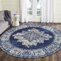 vivorug Round Rug 5ft Vintage Round Area Rug Non-Slip Indoor Carpet for Living Room Bedroom Entryway, Stain Resistant Home Decor Circle Rug, Navy Blue