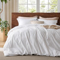 Bedsure 100% Washed Cotton Duvet Cover Twin - Bright White Minimalist Duvet Cover Linen Like for All Seasons - GentleSoft™ Plain Simple Bedding, 2 Pieces (Bright White, Twin, 68