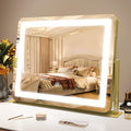 Gold Vanity Mirror with Lights - Smart Touch Dimming, 3-Color Lighting, 360° Rotatable Desktop Makeup Mirror for Desk, 22