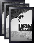 KTKDE 11x17 Picture Frame Black Woodgrain 3 Pack, Shatter Resistant Glass, Rectangle Photo Frame for Photos,Studio Gallery Wall Hanging Posters & Art Prints