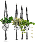 Sorbus Macrame Plant Hanger (4 Pack) Indoor Outdoor Hanging Plant Pots Cotton Rope, Elegant for Home, Patio, Garden (Black)
