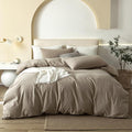 JIYUAN 100% Washed Cotton Duvet Cover Set 3 Pieces Super King, 1 Duvet Cover 108x98 Inches(Comforter Not Included) and 2 Pillowcases,Linen Feel Bedding Set Comfy and Breathable,Khaki