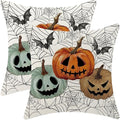 Halloween Decor Pillow Covers 18x18 Set of 2 Black Spider Web Orange Pumpkin Bat Throw Pillow Covers Outdoor Decoration Autumn Pumpkin Pillowcase Farmhouse Decorative Cushion Case for Home Sofa