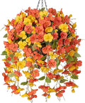 Ivydale Artificial Hanging Flowers Fake Plants with Basket for Outdoors Fall Decoration, Faux Hibiscus Long Vines Realistic Silk Flowers for Planters Outside Home Patio Porch Balcony, YellowOrange
