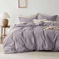 Bedsure 100% Washed Cotton Duvet Cover King Size - Lavender Minimalist Cotton Duvet Cover Linen Like for All Seasons - GentleSoft™ Plain Simple Bedding, 3 Pieces (Lavender, King, 104