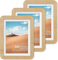 6x8 Round Corner Picture Frame, Solid Oak Wood Frame With Mat For 5x7 And Plexiglass, Includes Hanging Hardware For Wall Or Tabletop Photo Frame, Natural Oak, 3 Pack
