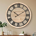 Maxstar 30'' Wall Clock for Living Room Decor, Silent Rustic Wooden Farmhouse Wall Clock with Metal & Real Wood Frame, Battery Operated, for Kitchen Bedroom Office, Roman Numerals