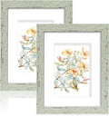 8x10 Picture Frame Set of 2, Made of Real Glass and Sage Green Wooden Frame - Display Picture 5x7 with Mat or 8x10 Without Mat, 8 by 10 Photo for Wall or Tabletop