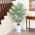 Bellacat UV Resistant 5ft Faux Palm Tree with Tall White Decorative Planter, 60in Artificial Palm Tree with Realistic Leaves & Branches, Fake Palm Tree for Home Office Porch Front Door Patio Decor.