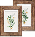 4x6 Picture Frame Set of 2, Made of Real Glass and Rustic Brown Wooden Frame - Display Pictures 3.5x5 with Mat or 4x6 Without Mat, 4 by 6 Photo Frame for Wall or Tabletop Display