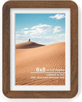 6x8 Round Corner Picture Frame, Solid Oak Wood Frame With Mat For 5x7 And Plexiglass, Includes Hanging Hardware For Wall Or Tabletop Photo Frame, Walnut, 1 Pack