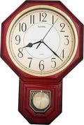 JUSTIME Traditional Schoolhouse Gradient Arabic Regulator Wall Clock, Chiming Wall Clocks with Pendulum & Westminster Chime Hourly, Schoolhouse Wall Decor Battery Operated (Red Mahogany)
