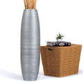 Leewadee Large Silver Home Decor Floor Vase – Wooden 34 inches Tall Farmhouse Decor Flower Holder for Fake Plant and Pampas Grass