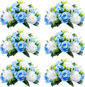 NUPTIO Pcs of 6 Fake Flower Ball Arrangement Bouquet,15 Heads Plastic Roses with Base, Suitable for Our Store's Wedding Centerpiece Flower Rack for Parties Valentine's Day Home Décor (Blue & White)