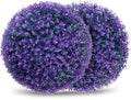 2 PCS 16 Inch Artificial Plant Purple Topiary Ball, Anti-Fading Faux Decorative Boxwood Balls, Hanging Fake Plants Balls for Garden, Wedding Party, Patio Indoor Outdoor Decor (Blue)