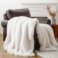 BATTILO HOME Luxury White Faux Fur Throw Blanket, Fluffy Cozy Soft Warm Fur Blanket for Couch, Sofa, Chair, Bed, Plush Fuzzy Fur Throws with Long Pile, 50
