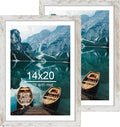14x20 Picture Frame Set of 2, Distressed White Wood Style - Display 14 x 20 Picture without Mat or 12x18 Picture with Mat, Wall Mounting Horizontal and Vertical