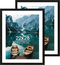 22x28 Frame Set of 2, Rustic Black Wood Style - Display 18x24 Picture Frame with Mat or 22 x 28 Poster Frame without Mat, Wall Mounting Horizontal and Vertical