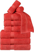 BNM Egyptian Cotton Heavyweight Towels, Ideal For Bathroom, Shower, Spa, Hotel, 800 GSM, Face/ Washcloths, Hand Towels, Bath Towels, Highly-Absorbent, Luxury Home Basics, 9 Piece Towel Set, Coral
