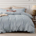 Bedsure 100% Stone Washed Cotton Duvet Cover Queen - Cornflower Blue Minimalist Duvet Cover Linen Like for All Seasons - GentleSoft™ Plain Simple Bedding, 3 Pieces (Cornflower Blue, Queen, 90