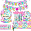 Roller Skating Party Supplies - 142Pcs Roller Skate Party Tableware Include Plates,Napkins,Cups,Banner,Tablecloth Let's Roll Birthday Decorations for Girl(20 Guests)