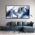 AJAZIKO Large Framed Canvas Wall Art Blue Abstract Wall Art Pictures for Living Room Bedroom Kitchen Office Decor 29x58 In Navy Gold Modern Paintings
