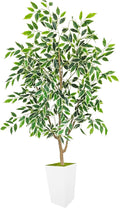 Artificial Ficus Tree 5ft, Faux Plant with White Tall Planter, Fake Ficus Leaves Plants in Pot, Artificial Floor Trees for Home Living Room Office Bedroom Foyer Porch Decor Indoor