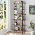 6 Tiers Bookshelf Organizer Industrial Shelf,Modern Open Display Storage Bookcase,Rustic Brown and Metal Bookshelf Standing Storage Shelf Tall Shelving Units for Home Office Study