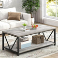 FOLUBAN Coffee Table, Modern Rectangle Living Room Table with Storage Shelf, Rustic Wood and Metal Center Table, Light Grey, 47 Inch