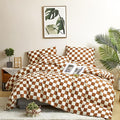 CLOTHKNOW Plaid Comforter Sets Full Pumpkin Beige Grid Bedding Comforter Sets All Season Checker Comforter Soft Brown Beige Comforter with 2 x Pillow Cases