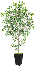 Artificial Ficus Plant 6ft, Faux Tree with Black Tall Planter, Fake Ficus Leaves Trees in Pot, Artificial Floor Plants for Home Living Room Office Garden Balcony Foyer Decor Indoor